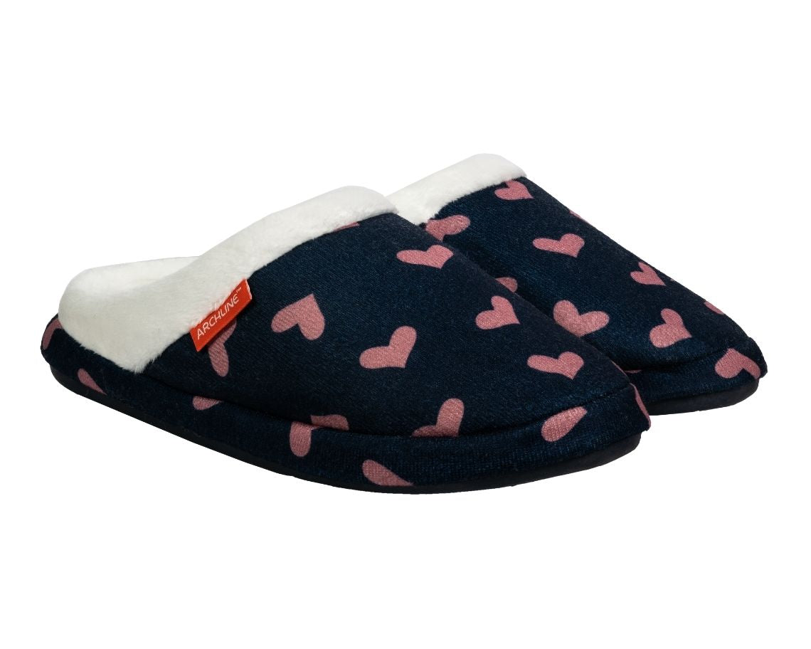 Archline Orthotic Slippers Slip-On (Navy with Hearts)
