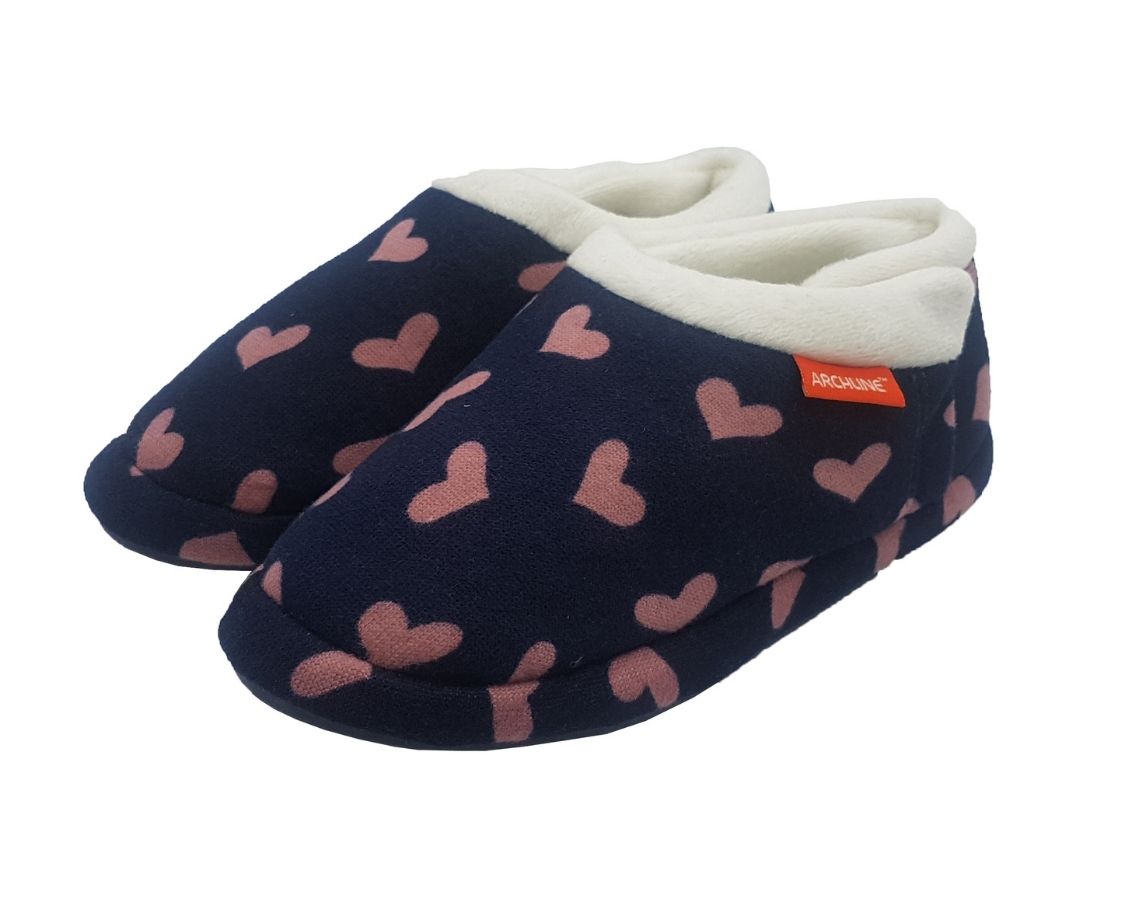 Archline Orthotic Slippers Closed (Navy with Hearts)