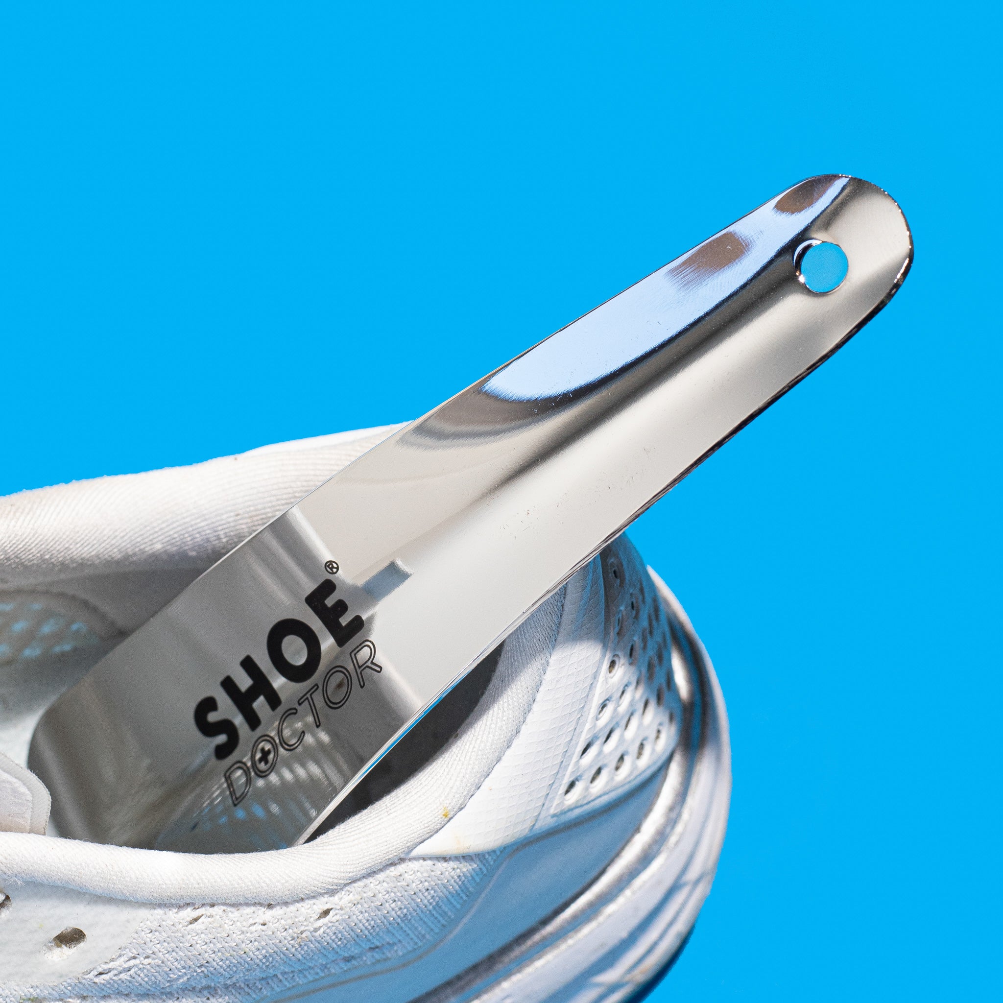 SHOE DOCTOR SHOE HORN SHORT METAL 15CM NEW SHINY with LOGO