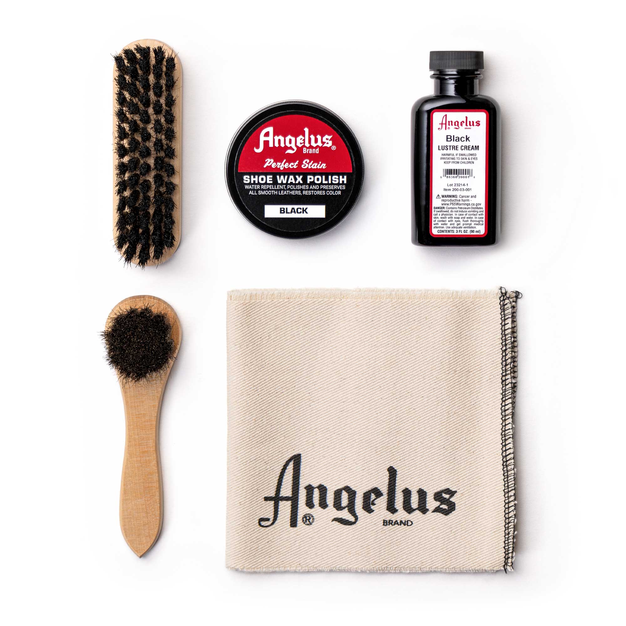 Angelus Shoe Shine Travel Kit - Black - 5pc Set