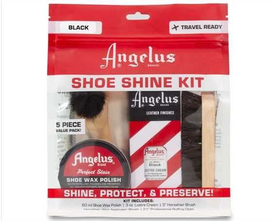 Angelus Shoe Shine Travel Kit - Black - 5pc Set